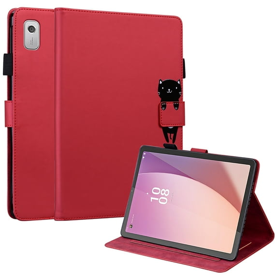 Dteck Folio Case for Lenovo Tab M11 11" 2024 TB330FU,Multi-Angle Viewing Protective Stand Cover with Pencil Holder & Card Holder,Red