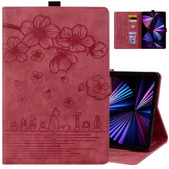 Dteck Folio Case for Samsung Galaxy Tab S9 FE+ / S9 FE Plus 12.4-Inch, Embossed PU Leather Stand Cover with Card Slots,Winered