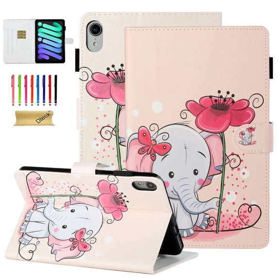 Dteck Folio Case for iPad 10th Generation 10.9 Inch 2022, Slim Cute Pattern Flip Stand Case Auto Wake Sleep Smart Cover for iPad 10th Gen, Elephant