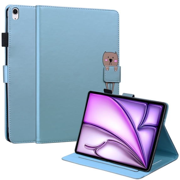 Dteck Folio Case for iPad Air 11-inch (M2) 2024, Multi-Angle Viewing Protective Stand Cover with Pencil Holder & Card Holder,Blue