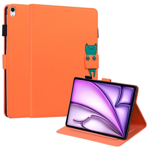 Dteck Folio Case for iPad Air 11-inch (M2) 2024, Multi-Angle Viewing Protective Stand Cover with Pencil Holder & Card Holder,Orange