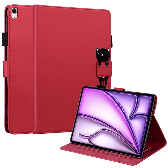 Dteck Folio Case for iPad Air 11-inch (M2) 2024, Multi-Angle Viewing Protective Stand Cover with Pencil Holder & Card Holder,Red