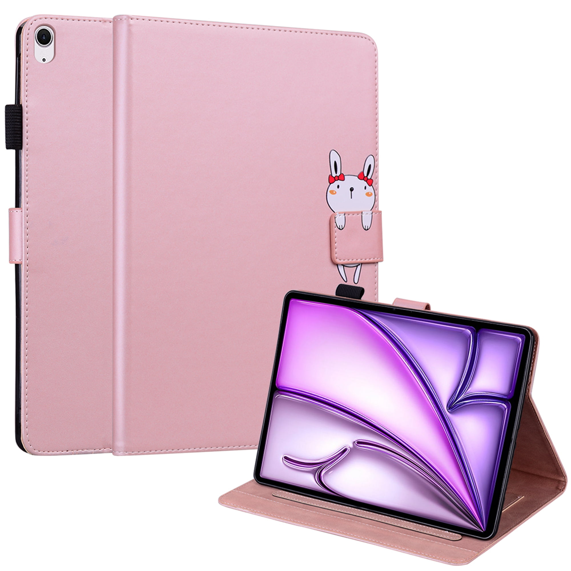 Dteck Folio Case for iPad Air 13-inch (M3/M2) 2025/2024, Multi-Angle Viewing Protective Stand Cover with Pencil Holder & Card Holder,Pink