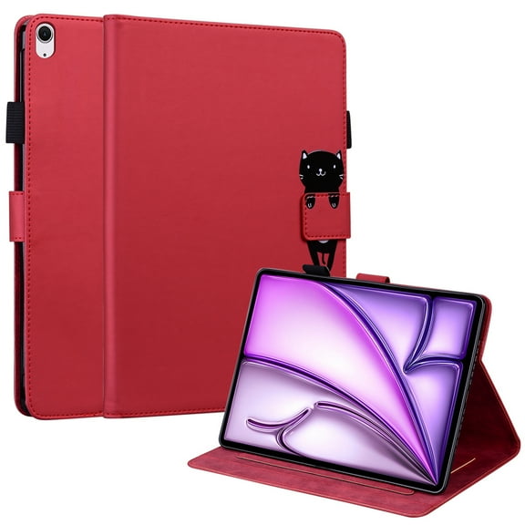 Dteck Folio Case for iPad Air 13-inch (M3/M2) 2025/2024, Multi-Angle Viewing Protective Stand Cover with Pencil Holder & Card Holder,Red