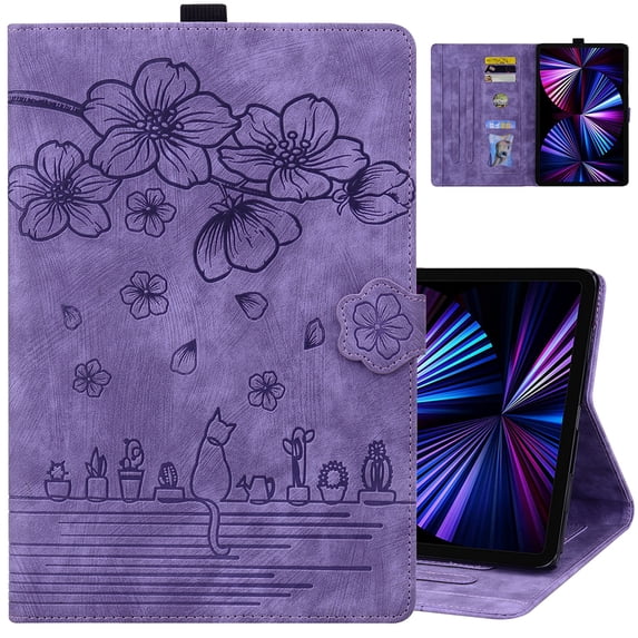 Dteck Folio Case for iPad Pro 11 Inch 2024, Embossed PU Leather Stand Cover with Card Slots,Purple