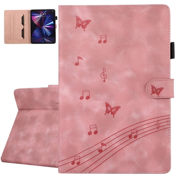 Dteck Folio Case for iPad 10th Generation 10.9 Inch, Multi-Angle Viewing Stand PU Leather Embossed Butterfly Soft TPU Back Cover with Card Slots & Pencil Holder Anto Sleep/Wake,Pink