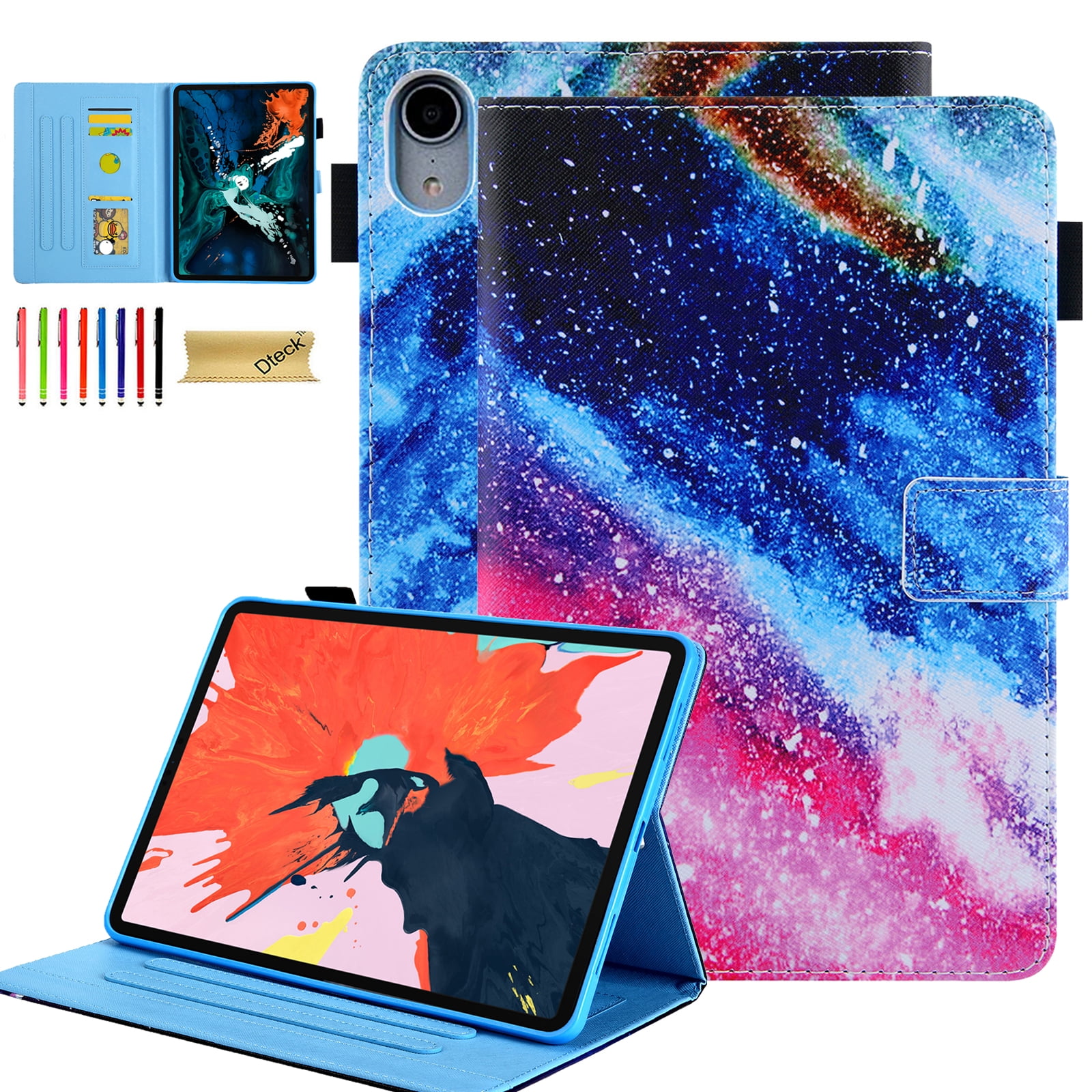 Dteck Folio Case for iPad 10th Generation 2022, Multi-Angle Stand Auto Wake Sleep Smart Cover w/Pencil Holder & Card Slots for Apple iPad 10th Gen 10.9 inch, Colorful Stone