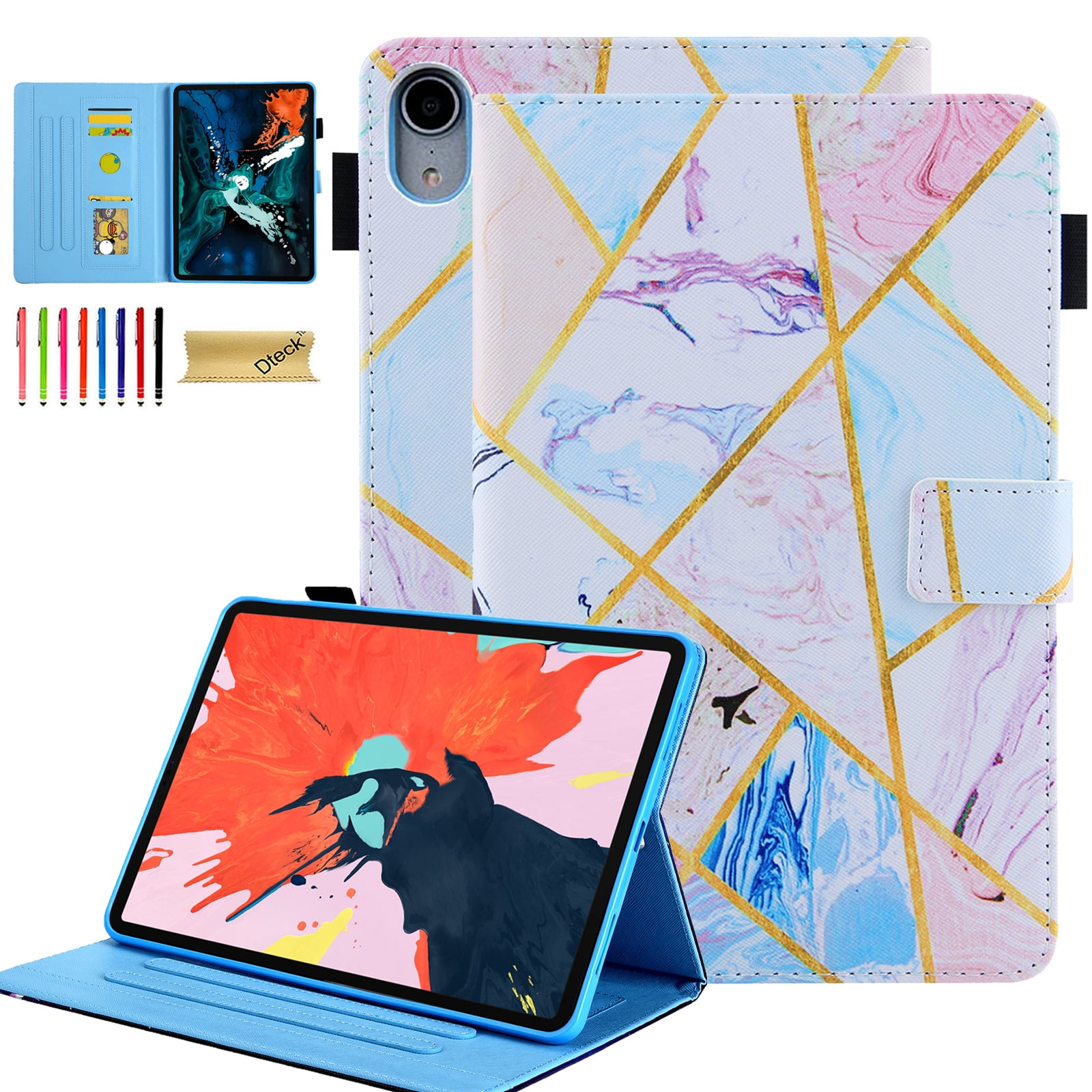 Dteck Folio Case for iPad 10th Generation 2022, Multi-Angle Stand Auto Wake Sleep Smart Cover w/Pencil Holder & Card Slots for Apple iPad 10th Gen 10.9 inch, Marble