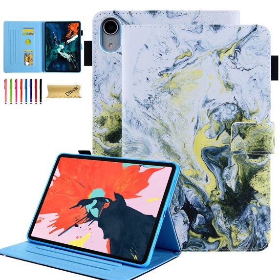 Dteck Folio Case for iPad 10th Generation 2022, Multi-Angle Stand Auto Wake Sleep Smart Cover w/Pencil Holder & Card Slots for Apple iPad 10th Gen 10.9 inch, White Gold Marble