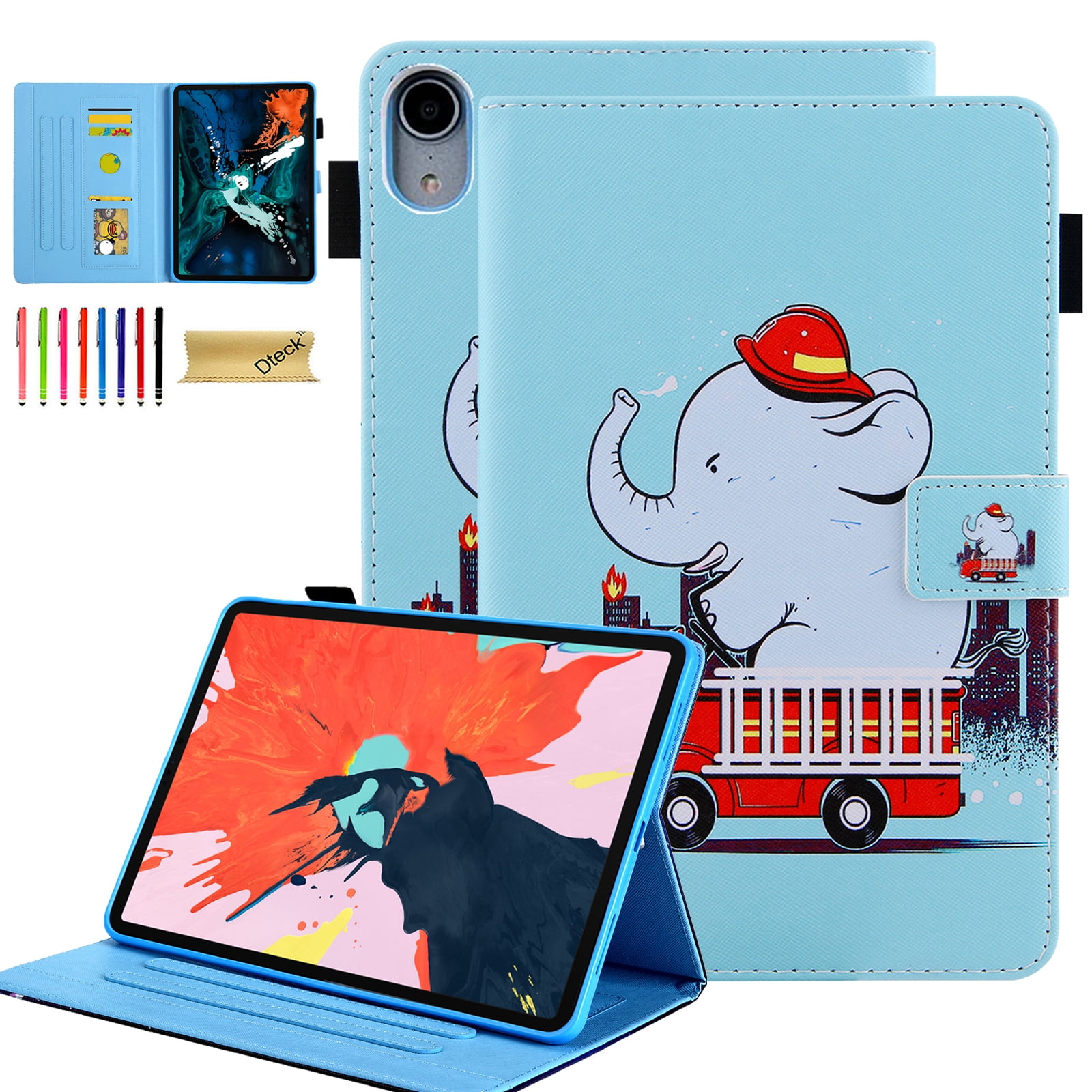 Dteck Folio Case for iPad 10th Generation 2022, Multi-Angle Stand Auto Wake Sleep Smart Cover w/Pencil Holder & Card Slots for Apple iPad 10th Gen 10.9 inch, Elephant