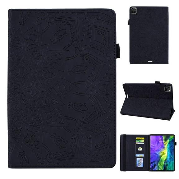 Dteck Folio Case for iPad Air 13 (2024) / iPad Pro 12.9 (2022/2020/2018),Embossed PU Leather Credit Card Holder Wallet Case with Multi-angle View Stand,Black