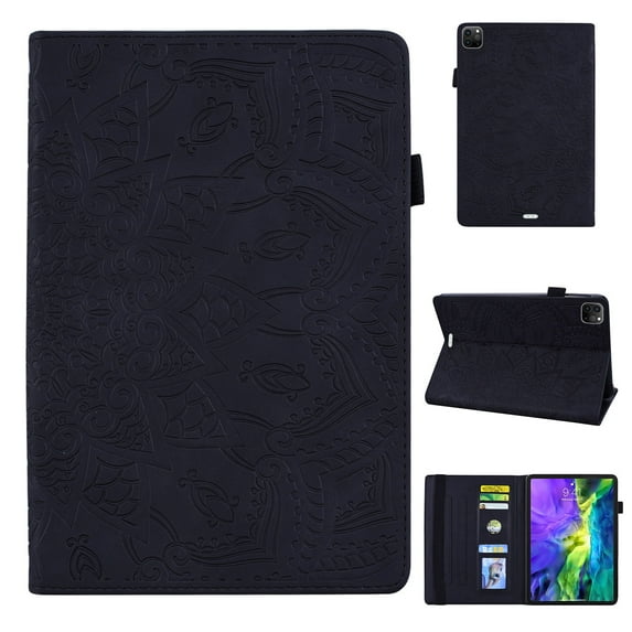 Dteck Folio Case for iPad Air 13 (2024) / iPad Pro 12.9 (2022/2020/2018),Embossed PU Leather Credit Card Holder Wallet Case with Multi-angle View Stand,Black