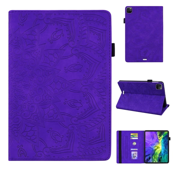 Dteck Folio Case for iPad Air 13 (2024) / iPad Pro 12.9 (2022/2020/2018),Embossed PU Leather Credit Card Holder Wallet Case with Multi-angle View Stand,Purple