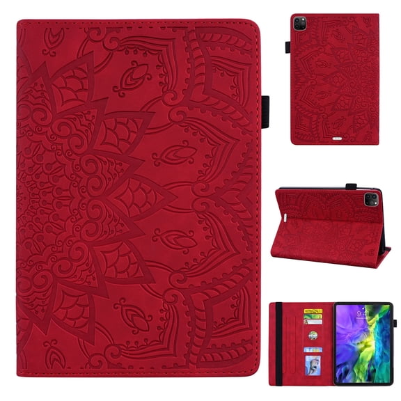Dteck Folio Case for iPad Air 13 (2024) / iPad Pro 12.9 (2022/2020/2018),Embossed PU Leather Credit Card Holder Wallet Case with Multi-angle View Stand,Red