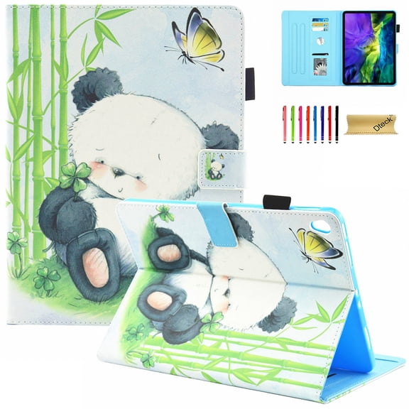 Dteck Folio Case for iPad Air 4th 10.9”2020 / iPad Pro 11 3rd 2021/ 2020 /2018, Cute Pattern PU Leather Credit Card Holder Case Multi-angle Stand Protective Cover Auto Wake Sleep, 10# Panda