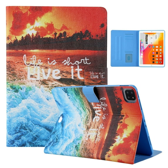 Dteck Folio Case for iPad Air 4th 10.9”2020 / iPad Pro 11 3rd 2021/ 2020 /2018, Cute Pattern PU Leather Credit Card Holder Case Multi-angle Stand Protective Cover Auto Wake Sleep, 24# Sunset