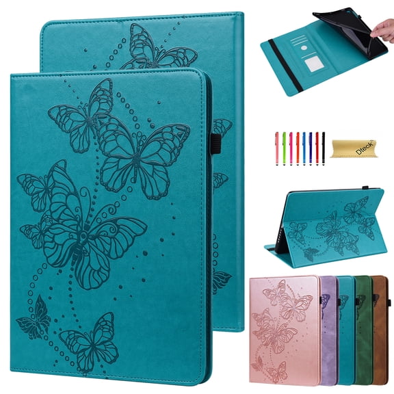 Dteck Folio Case for iPad Pro 11 2022/2021/2020/2018, iPad Air 5 Case, iPad Air 4 Case, Embossed Butterfly PU Leather Flip Stand Auto Wake Sleep Smart Cover with Card Slots Elastic Strap, Blue