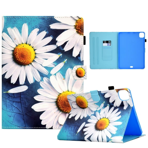 Dteck Folio Case for iPad Pro 11 Inch (M4) 2024, Multi-Angle Smart Stand Cover with Card Slots, Cute Flower Pattern Auto Sleep/Wake for iPad Pro 11 (2024)