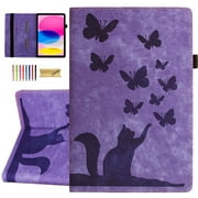 Dteck Folio Case for iPad Pro 13 Inch 2024, iPad Pro 13 M4 Case PU Leather Embossed Butterfly & Cat Pattern Card Holder Folio Cover with Pencil Holder, Multi-Angle Viewing Stand,Purple