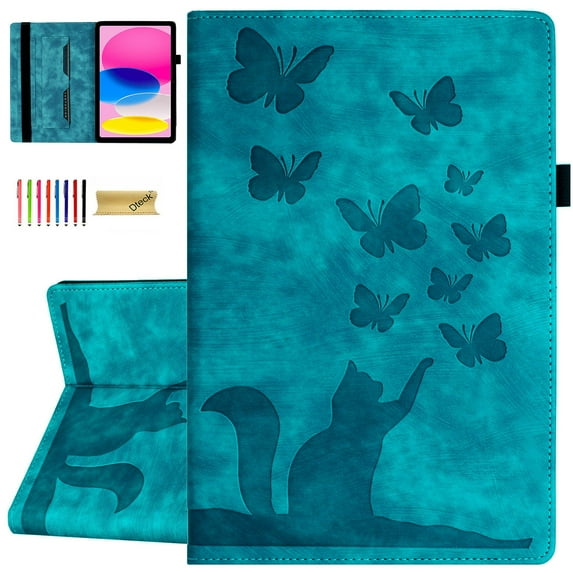 Dteck Folio Case for iPad mini 7.9 Inch, Cute Cat & Butterfly Pattern PU Leather Card Holder Folio Cover with Pencil Holder, Multi-Angle Viewing Stand,Green