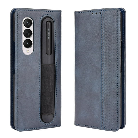 Dteck Folio Flip Case for Samsung Galaxy Z Fold4 with S Pen Slot, Full Body Shockproof Cover,Blue
