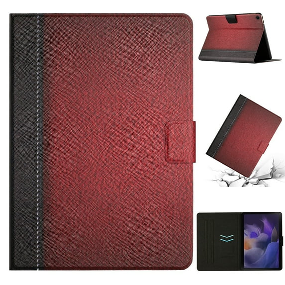 Dteck Folio Wallet Case for Samsung Galaxy Tab A8 10.5" SM-X200/X205 2022, Rugged PU Leather Case Kicktand Slim Lightweight Cover with Anti-Slip Strips & Magnetic Clasp Auto Wake/Sleep Back Shell, Red