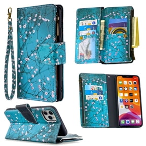 Dteck For Apple iPhone 11 6.1 inch Magnetic Patterned Leather Wallet Zipper Card Holder Stand Strap Case Cover,Plum Blossom