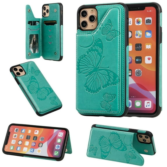 Dteck For Apple iPhone 11 Pro 5.8 inch Magnetic PU Leather Wallet Case Shockproof Rubber Card Holder Flip Butterfly Patterned Cover,Green