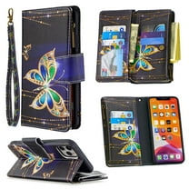 Dteck For Apple iPhone 11 Pro Max 6.5 inch Magnetic Patterned Leather Wallet Zipper Card Holder Stand Strap Case Cover,Big Butterfly