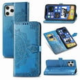 thumbnail image 1 of Dteck For Apple iPhone 12 Pro Max 6.7" [Flower Embossed] PU Leather Wallet Flip Folio Protective Case Cover with Card Holder and Stand, Blue, 1 of 4