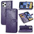 thumbnail image 1 of Dteck For Apple iPhone 12 Pro Max 6.7" [Flower Embossed] PU Leather Wallet Flip Folio Protective Case Cover with Card Holder and Stand, Purple, 1 of 1