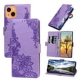thumbnail image 1 of Dteck For Apple iPhone 14 6.1 inch 2022 Wallet Case,Luxury PU Pattern Embossed Shockproof Magnetic Kickstand Flip Card Slots Protective Cover with Wrist Strap.For iPhone 14,Purple, 1 of 9