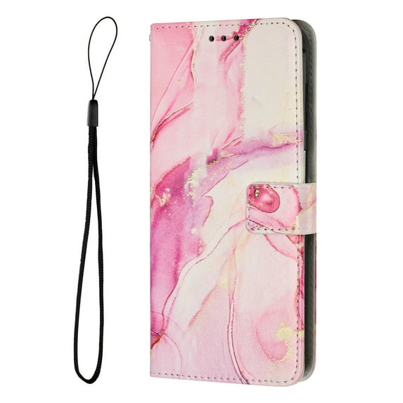 Dteck For Samsung Galaxy A13 5G Painted Marble PU Leather Case,Stylish Shockproof Soft TPU Flip Wallet Card Slots Holder Rugged Cover with Wrist Strap.For Samsung Galaxy A13 5G,Rosegold