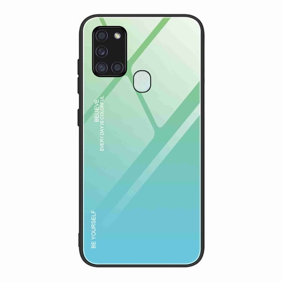 Dteck For Samsung Galaxy A21S Case Shockproof Luxury 9H Tempered Glass Back Soft TPU Bumper Border Phone Case Slim Protective Cover, green
