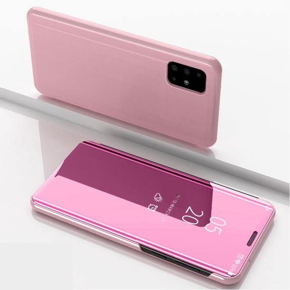 Dteck For Samsung Galaxy A51 4G,Slim Flip Smart Shockproof Clear View Mirror Stand Case Hybrid Hard PC Protective Phone Cover ,Rosegold