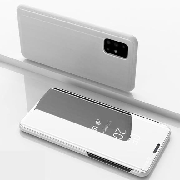 Dteck For Samsung Galaxy A51 4G,Slim Flip Smart Shockproof Clear View Mirror Stand Case Hybrid Hard PC Protective Phone Cover ,Silver