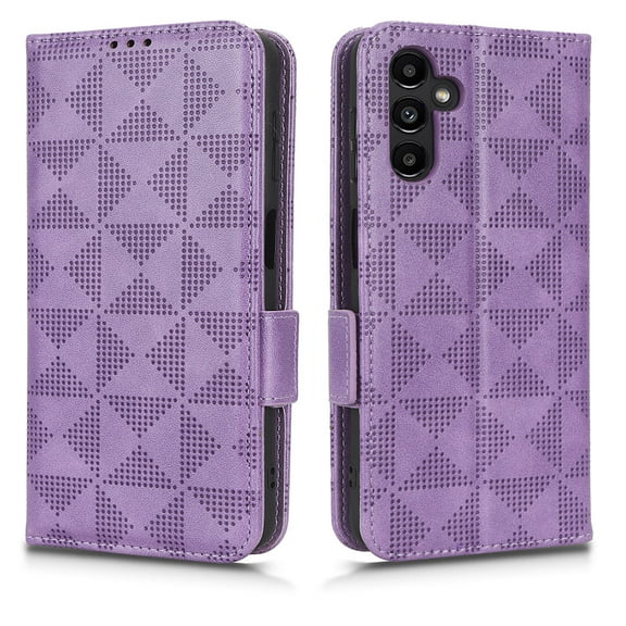 Dteck For Samsung Galaxy A53 5G Wallet Case,Luxury Embossed Triangle Design PU Leather Anti-scratch Magnetic Closure Flip Card Slots Stand with Wrist Strap Shockproof Cover.Purple