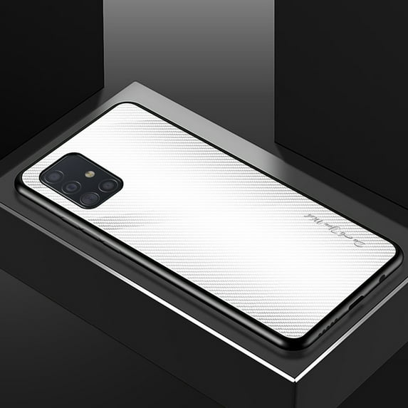 Dteck For Samsung Galaxy A71 4G (6.7-inch) Shockproof Luxury Tempered Glass Back Soft TPU Border Bumper Phone Case Slim Cover (without Screen Protector),White