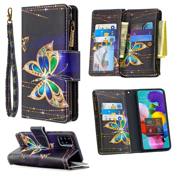 Dteck For Samsung Galaxy A71 4G Magnetic Patterned Leather Wallet Zipper Card Holder Stand Shockproof Case Cover ,Big Butterfly