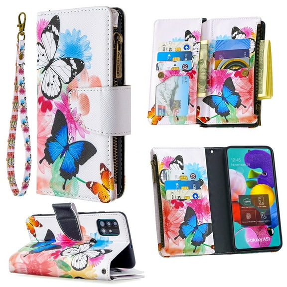 Dteck For Samsung Galaxy A71 4G Magnetic Patterned Leather Wallet Zipper Card Holder Stand Shockproof Case Cover ,Butterfly