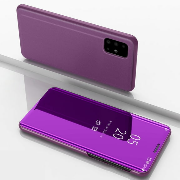 Dteck For Samsung Galaxy A71 4G,Slim Flip Smart Shockproof Clear View Mirror Stand Case Hybrid Hard PC Protective Phone Cover ,New Purple