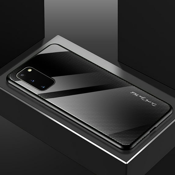 Dteck For Samsung Galaxy S20 6.2" Luxury 9H Tempered Glass+PC Panel+Soft TPU Border Back Phone Case Slim Cover ,Black