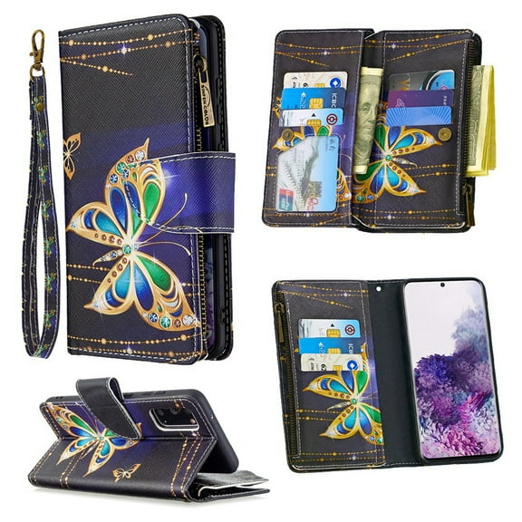 Dteck For Samsung Galaxy S20+ 6.7 inch Magnetic Patterned Leather Wallet Zipper Card Holder Stand Case Cover,Big Butterfly