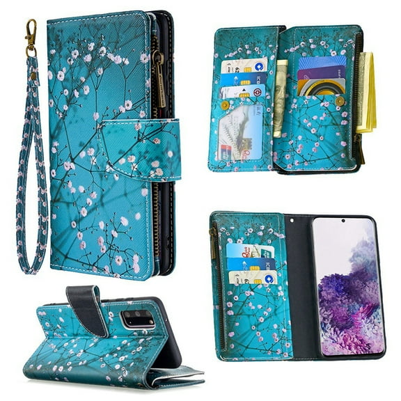Dteck For Samsung Galaxy S20+ 6.7 inch Magnetic Patterned Leather Wallet Zipper Card Holder Stand Case Cover,Plum Blossom
