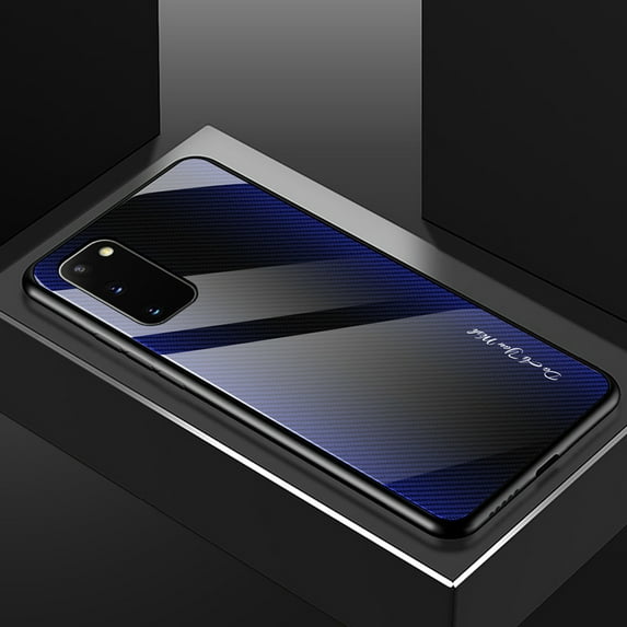 Dteck For Samsung Galaxy S20 Plus 6.7" Luxury 9H Tempered Glass+PC Panel+Soft TPU Border Back Phone Case Slim Cover ,Darkblue