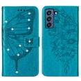 thumbnail image 1 of Dteck For Samsung Galaxy S21 FE Flip Wallet Stand Case,360 Protection Shockproof Luxury Diamond Embossed Butterfly PU Leather+Hand Strap Cover.For Samsung Galaxy S21 FE,Blue, 1 of 7