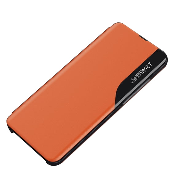 Dteck For Samsung Galaxy S22 Case,Luxury PU Leather View Window Stand Smart Magnetic Closure Flip Wallet Kickstand TPU Bumper Slim Cover.For Samsung Galaxy S22,Orange