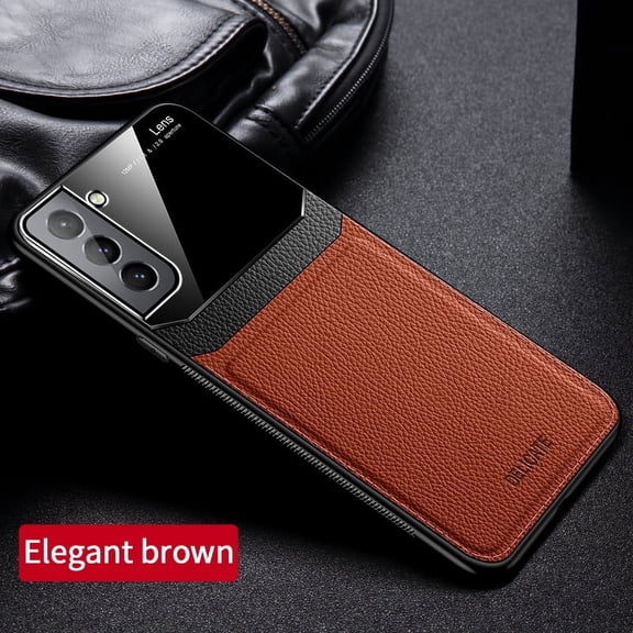 Dteck For Samsung Galaxy S22 Plus, Shockproof Slim PU Leather Back Phone Cover Hybrid Rubber Glass Camera Protection Protective Case for Galaxy S22+ 5G,Brown