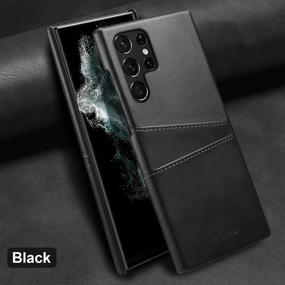 Dteck For Samsung Galaxy S22 Ultra,Luxury Leather Card Holder Hard Back Lightweight Retro Slim Case Cover for Galaxy S22 Ultra 5G,Black