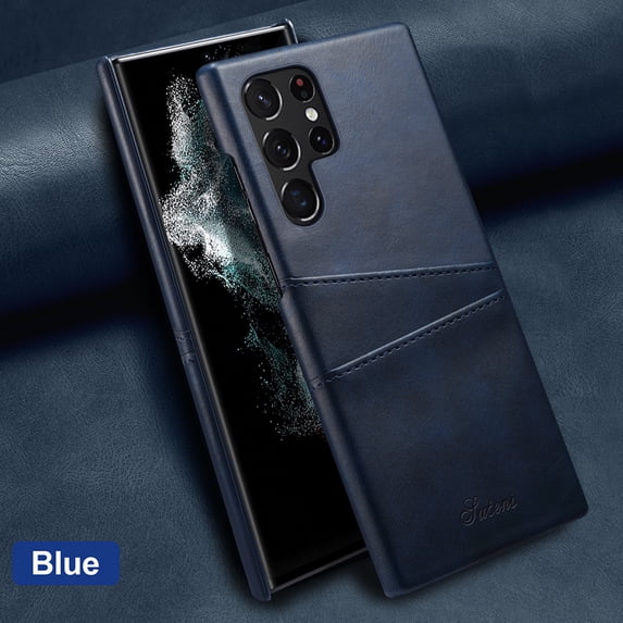 Dteck For Samsung Galaxy S22 Ultra,Luxury Leather Card Holder Hard Back Lightweight Retro Slim Case Cover for Galaxy S22 Ultra 5G,Blue